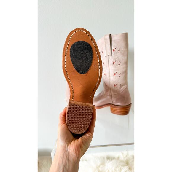 **SOLD** Pink Austin Cut Out Cowboy Western Campus Leather Mid Boots 6.5 - Picture 10 of 13
